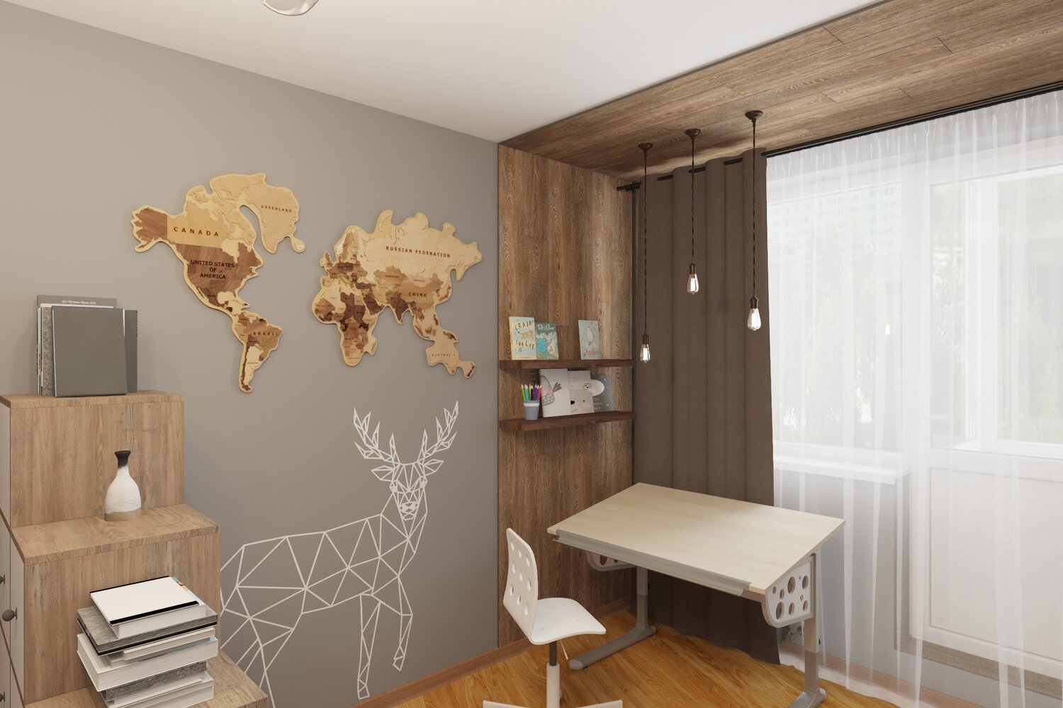 интерьер кабинета, интерьер стол, интерьер кабинета на серий обойом, мебель, интерьер