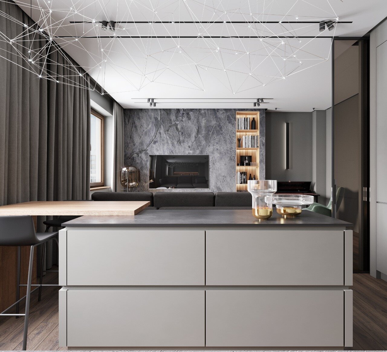 дизайн кухни, дизайн интерьера, элитные кухни в современном стиле, текстура кухонь в стиле хай тек, кухня модерн с островом