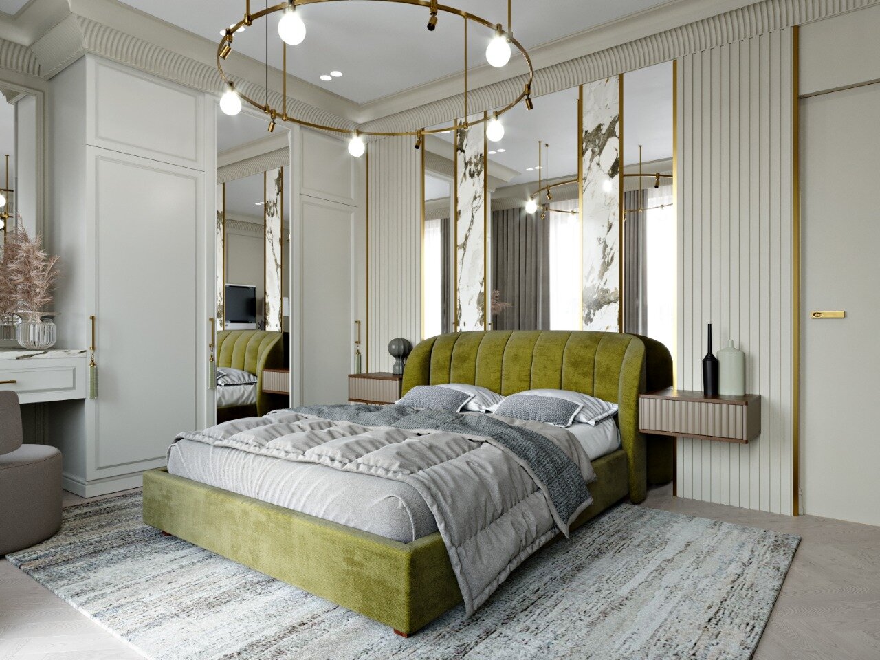 спальни luxury неоклассика, дизайн интерьера, спальная комната в стиле неоклассика, дизайн спальни, спальни