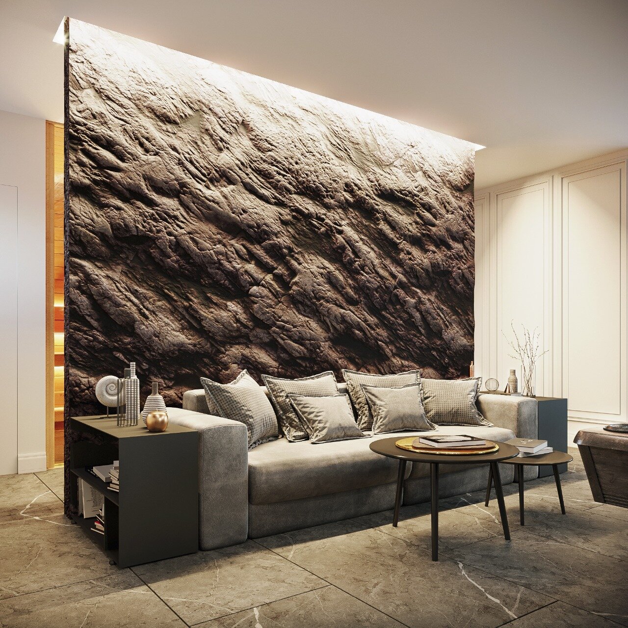 дизайн интерьера, брутальный интерьер, интерьер, скала в интерьере, дизайн