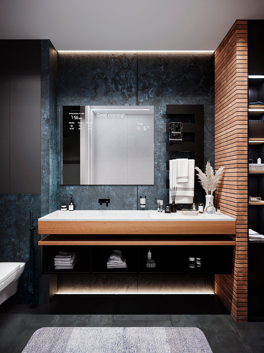 ванная комната, стильная ванная комната в темных тонах, туалет лакшери, ванная комната 3d лофт, jacob delafon terrace 120 зеркало