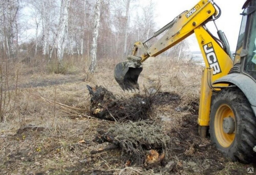 корчевание пней экскаватором погрузчиком, гидравлический корчеватель пней, корчевание пней jcb, выкорчевка пней экскаватором, корчевание пней экскаватором