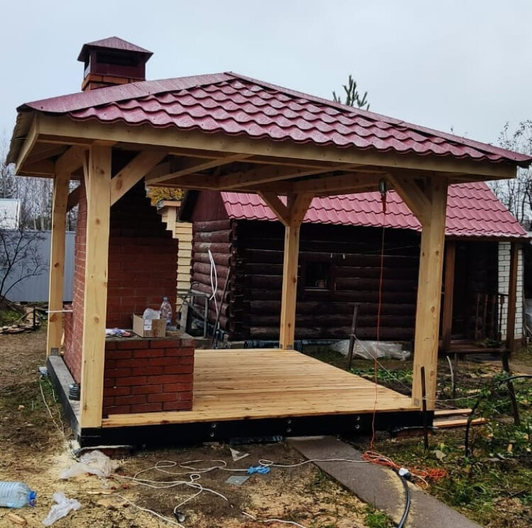 беседка, деревянная беседка с мангалом, садовая беседка, беседки чебоксары, беседка с мангалом из кирпича 5 на 5метров