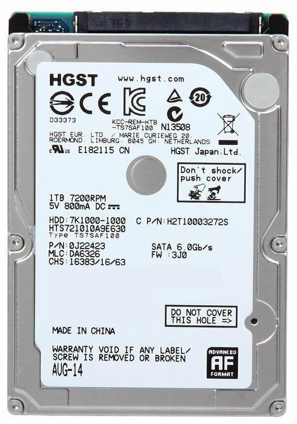 жесткий диск hgst hts721010a9e630, жесткий диск hgst travelstar z5k1 1tb, внутренний жесткий диск, жёсткий диск, жёсткий диск для ноутбука