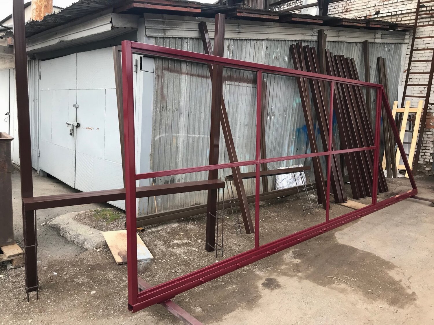 каркас откатных ворот 6000/1500, откатные ворота каркас, откатные ворота, откатные ворота с калиткой на сваях, каркас откатных ворот