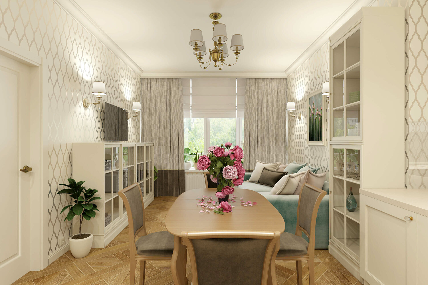 интерьер двухкомнатной квартиры, интерьер в стиле неоклассика, гостиная в стиле неоклассика, кухня гостиная неоклассика, интерьер двухкомнатной квартиры 68 кв.м