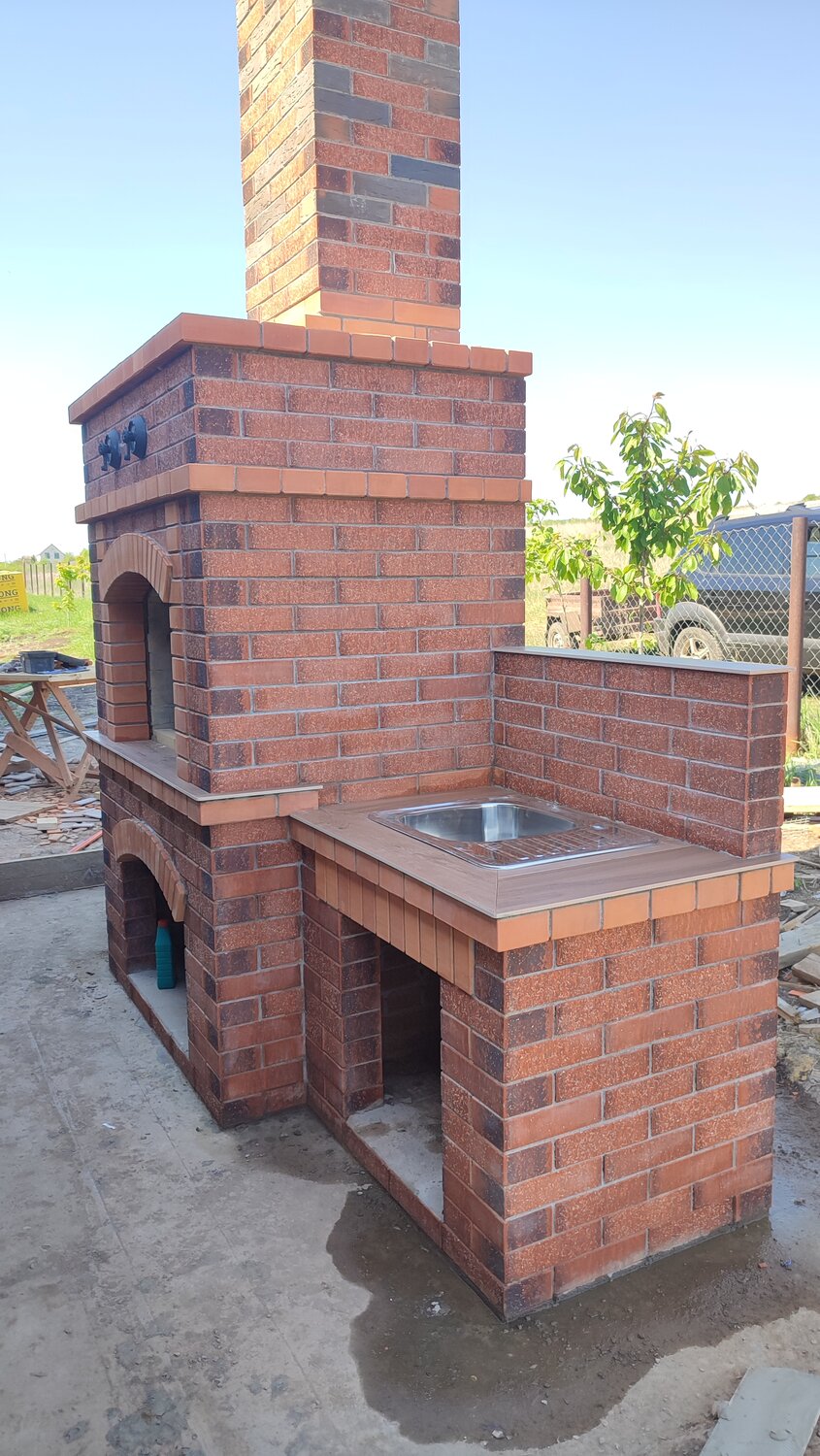 барбекю комплекс из кирпича, печь барбекю, печи камины барбекю, барбекю из кирпича, камин барбекю