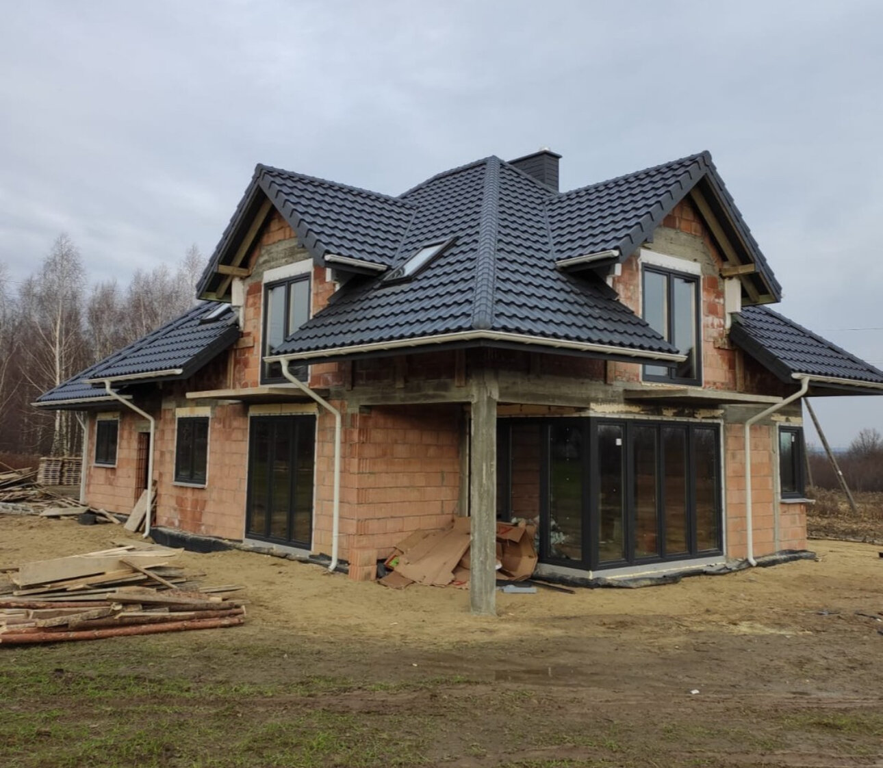 серая металлочерепица, фасад дом, дома фасад, дом в, 7024 металлочерепица