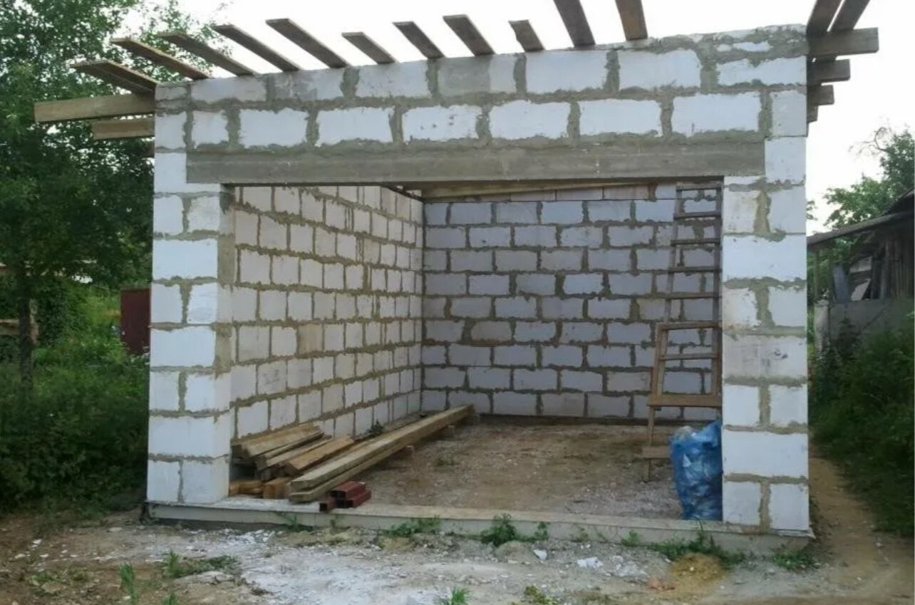 гараж из пеноблока, сарай из пеноблоков 6х4, гараж 7 на 6 из пеноблоков, гараж из газобетона, построить гараж из пеноблоков