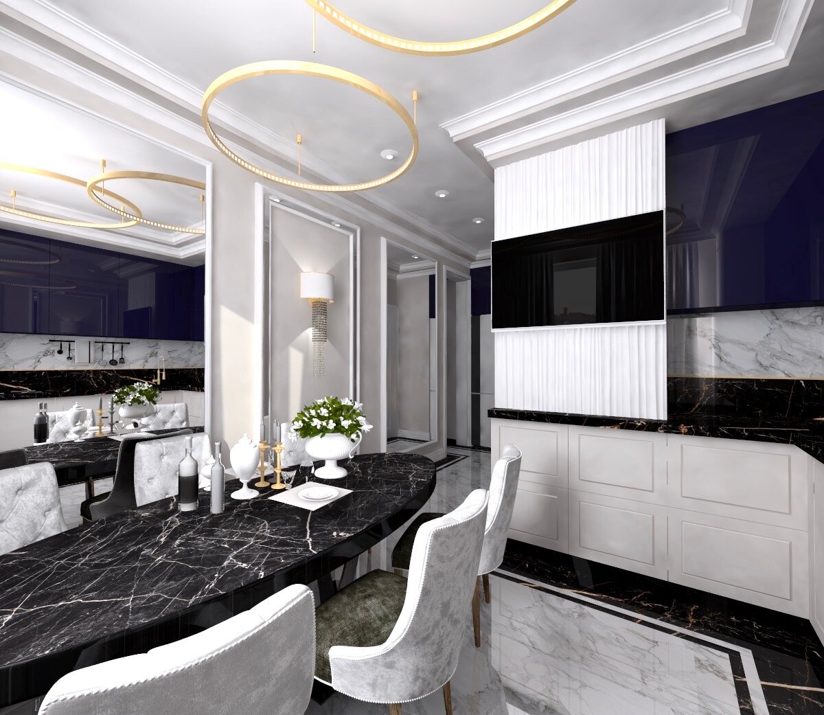современная классика дизайн, кухня гостиная неоклассика, интерьер кухни, дизайн интерьера кухни, кухня в стиле арт деко