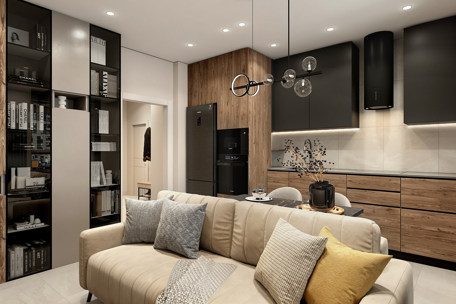 интерьер кухни студии, дизайн квартиры студии, интерьеры квартир студий, интерьер гостиной с кухней, дизайн студии