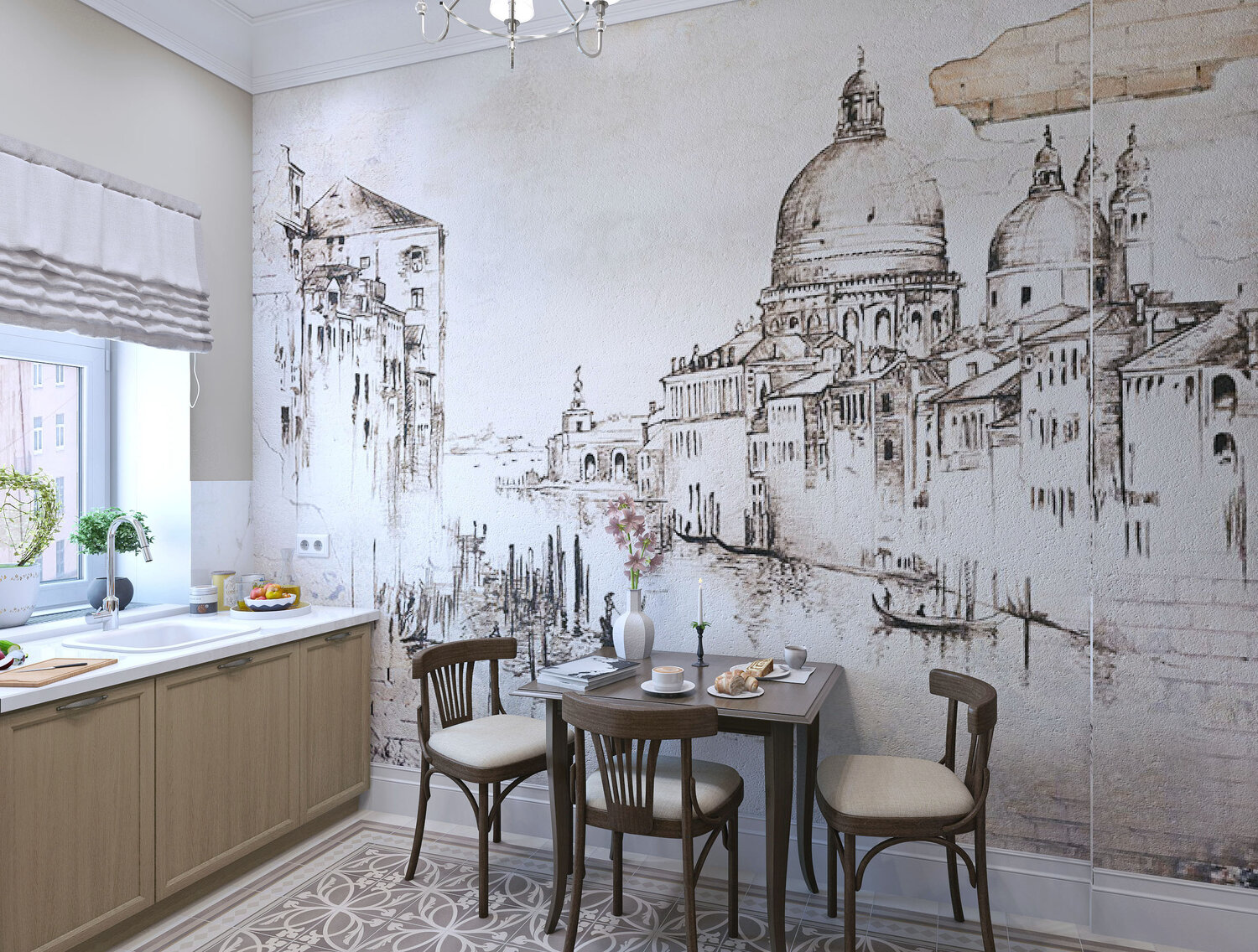 фреска на стену в кухню, фрески в интерьере кухни, фреска аффреско для кухни, фрески в интерьере, фреска на стену