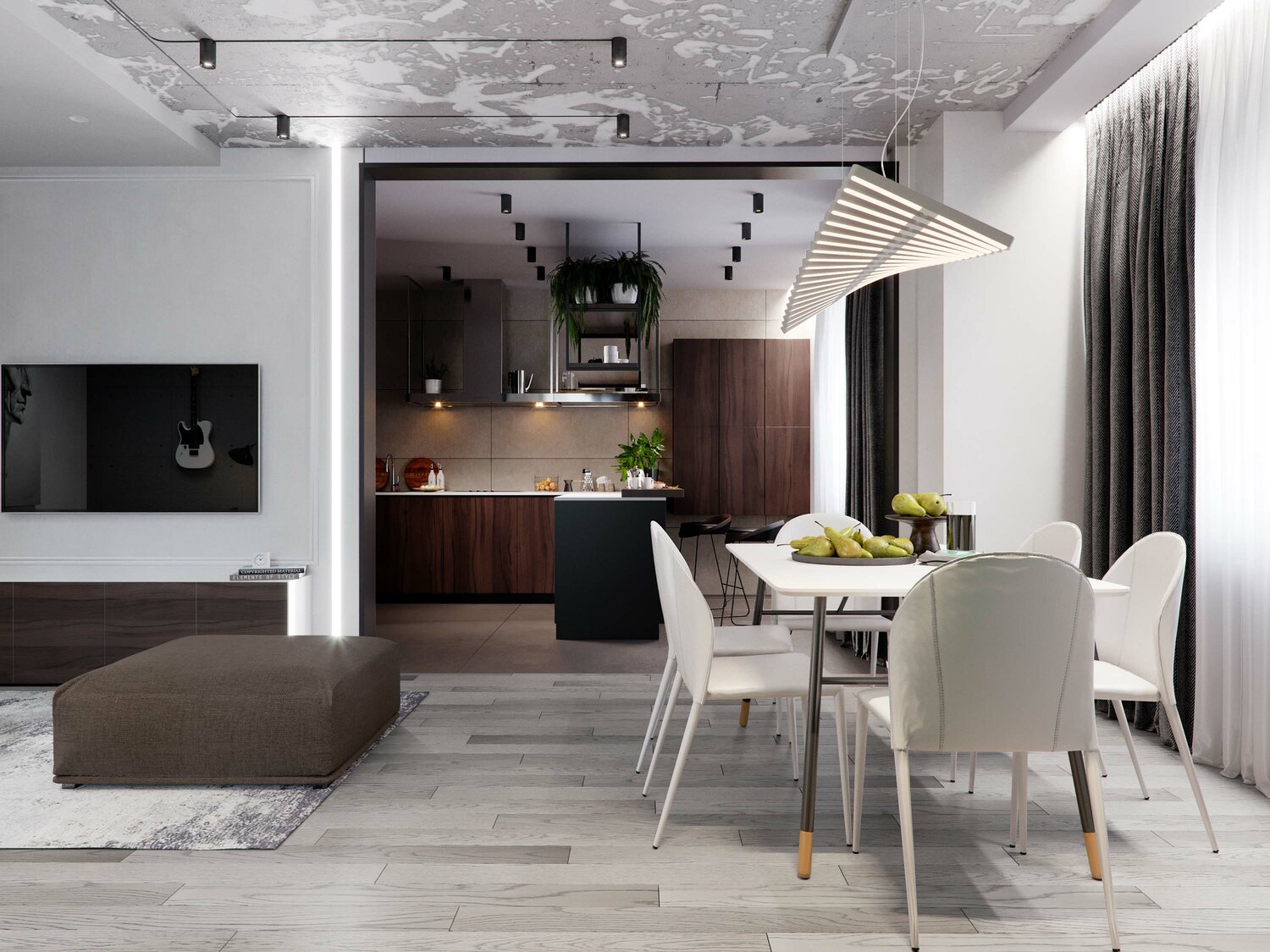 кухня гостиная в стиле минимализм, дизайн интерьера, гостиная столовая минимализм, кухня гостиная столовая, гостиная столовая в современном стиле