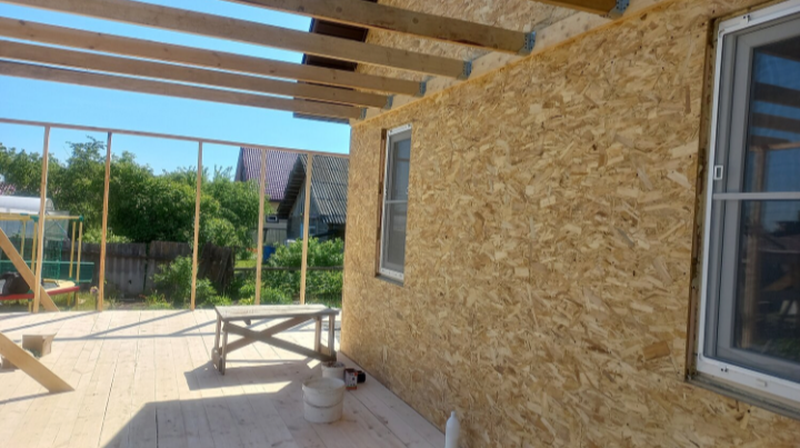 веранда из osb панелей, обшивка веранды осп, веранда из osb, веранда из osb плит, обшивка веранды
