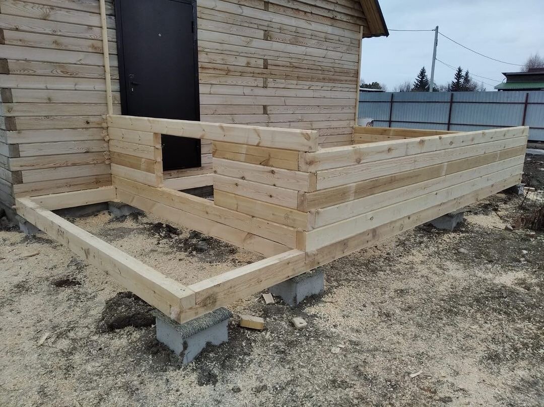 фундамент под террасу из бруса 150х150, фундамент для веранды, фундамент под террасу, основание веранды из бруса, пристройка из бруса