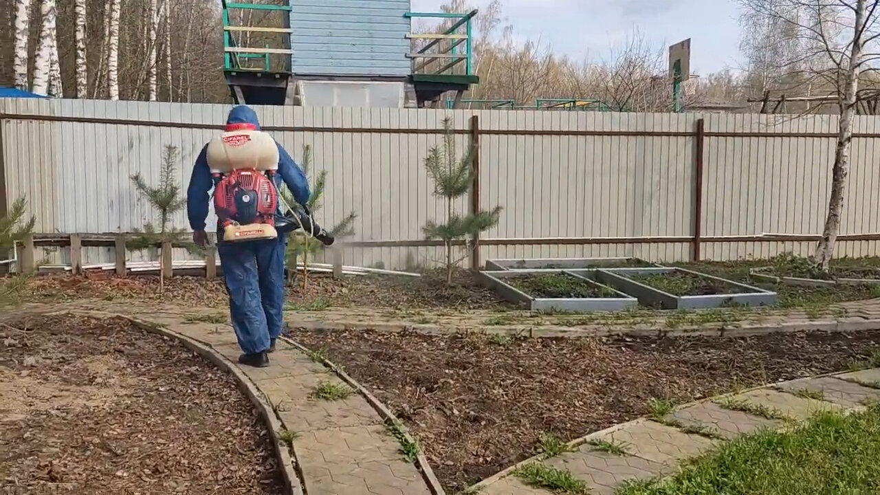 сад ранней весной, садовые деревья, дачные участки, опрыскивание деревьев, садовый участок