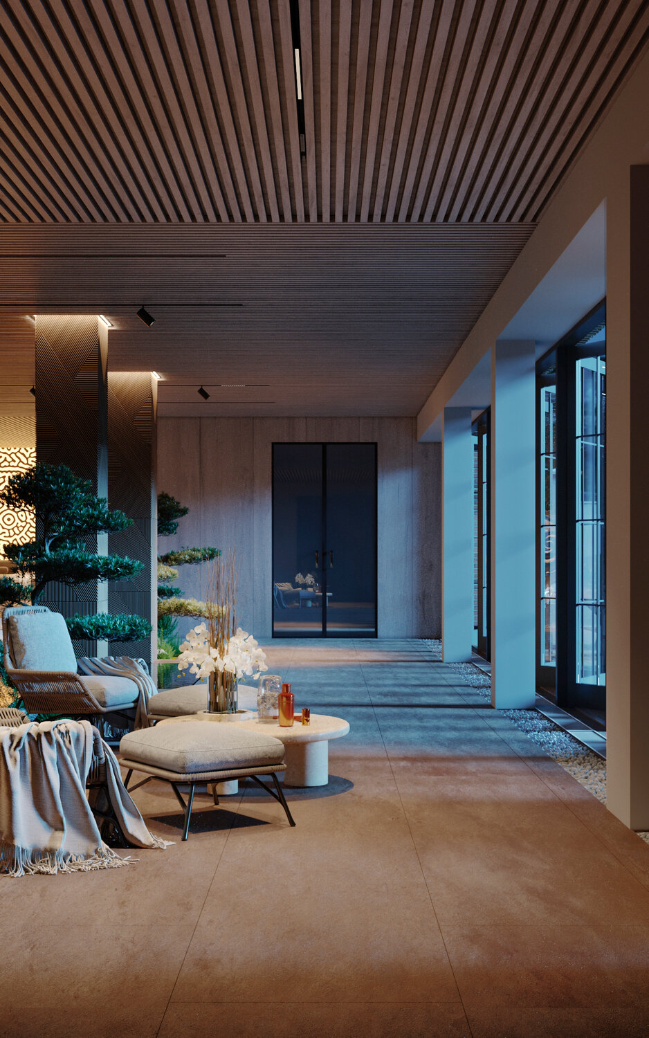 современный интерьер, интерьер, дизайн интерьера, интерьер офиса, гостиная в пентхаусе в современном стиле