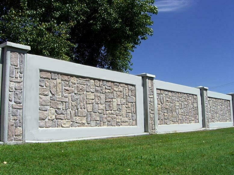каменный забор, монолитный бетонный забор, декоративный бетонный забор, жб забор, забор из бетонных секций