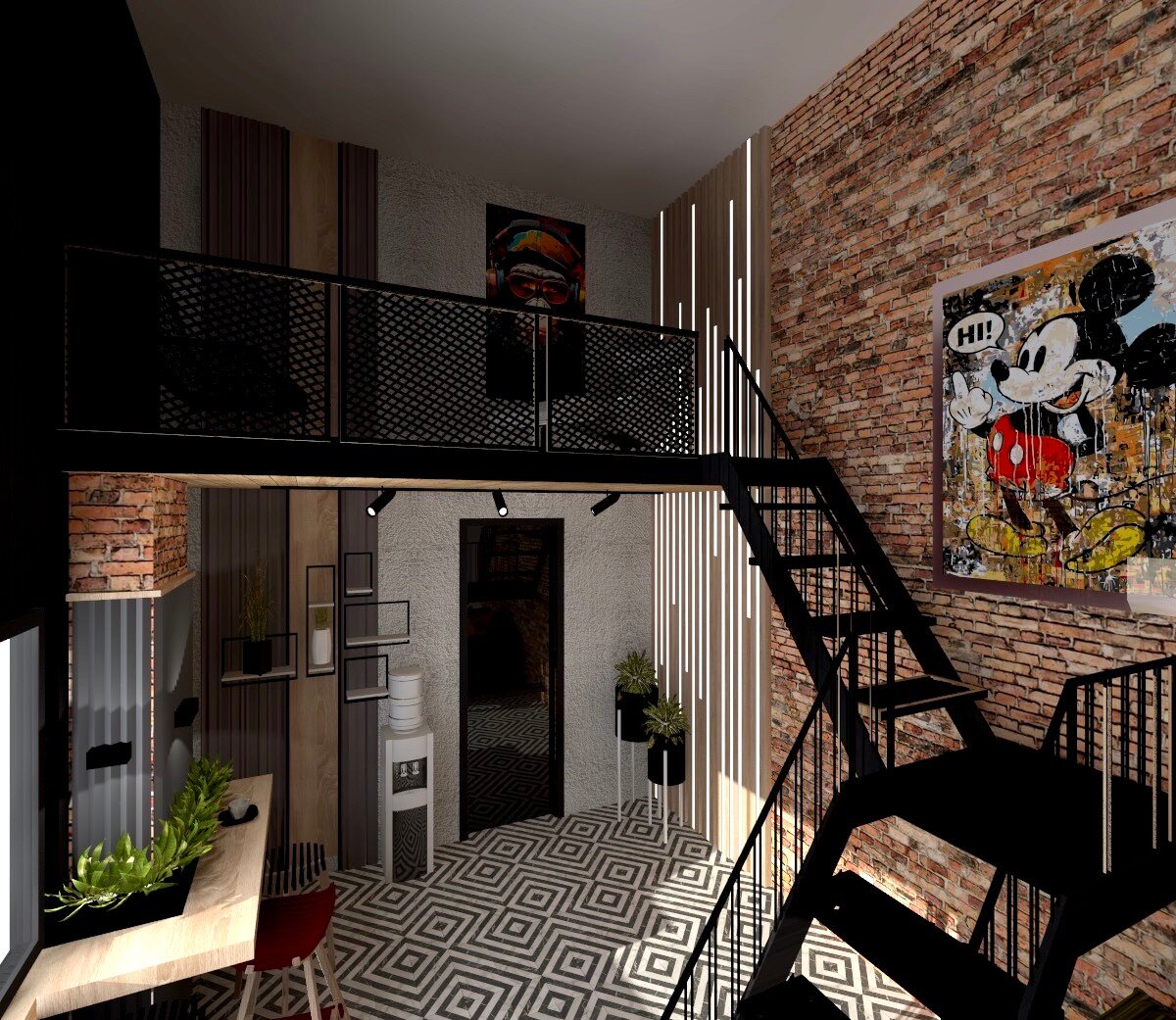 антресольный этаж в стиле лофт, лестница в стиле лофт и индастриал, лестница лофт в антресольный этаж, стиле лофт, что такое стиль лофт в интерьере