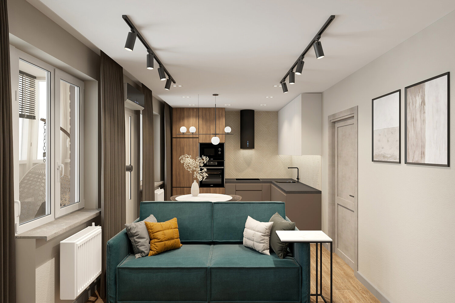 дизайн студии квартиры, дизайн студии, интерьер двухкомнатной квартиры, интерьеры квартир, дизайн интерьера