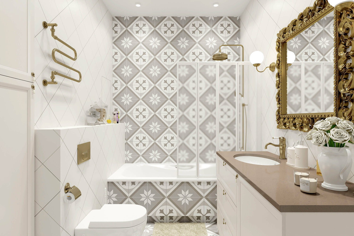 плитка керама марацци монте тиберио, дизайн ванной комнаты, плитка геометрия в ванной, белая керамическая плитка, керамическая плитка для ванной