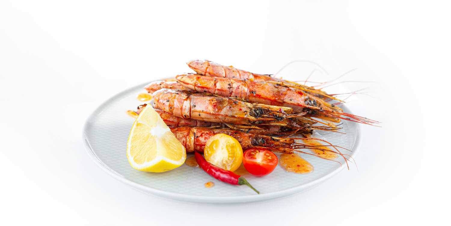 лангустины, лангустины жареные, креветки, креветки и кальмар на гриле, креветки на гриле