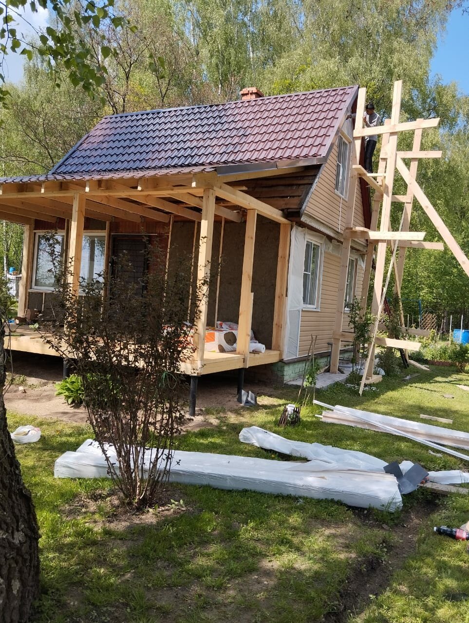 пристрой веранды к дачному дому, пристрой веранды к бане, дачный дом, дачный домик, пристрой веранда к деревянному дому