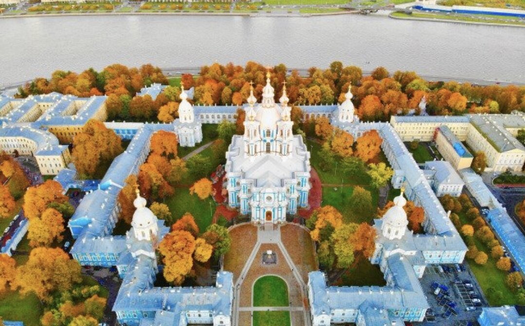 санкт петербург смольный собор, смольный собор, смольный собор в санкт-петербурге осенью, воскресенский смольный собор, смольный монастырь вид сверху