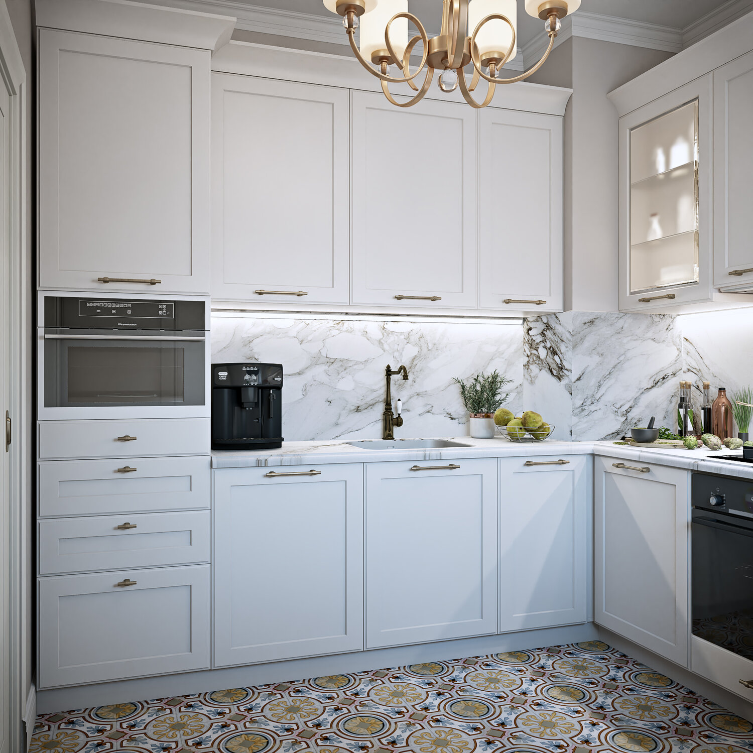 кухня белая, неоклассика кухни, белая кухня с черными ручками, маленькая белая кухня, кухня в скандинавском стиле