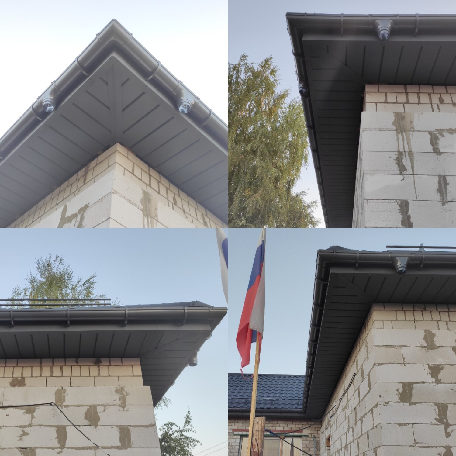 софит подшивка крыши, подшивка свесов аквапанель софит, подшивка карниза профлистом с10, софит 7024 металлпрофиль, опора подшивки свеса крыши