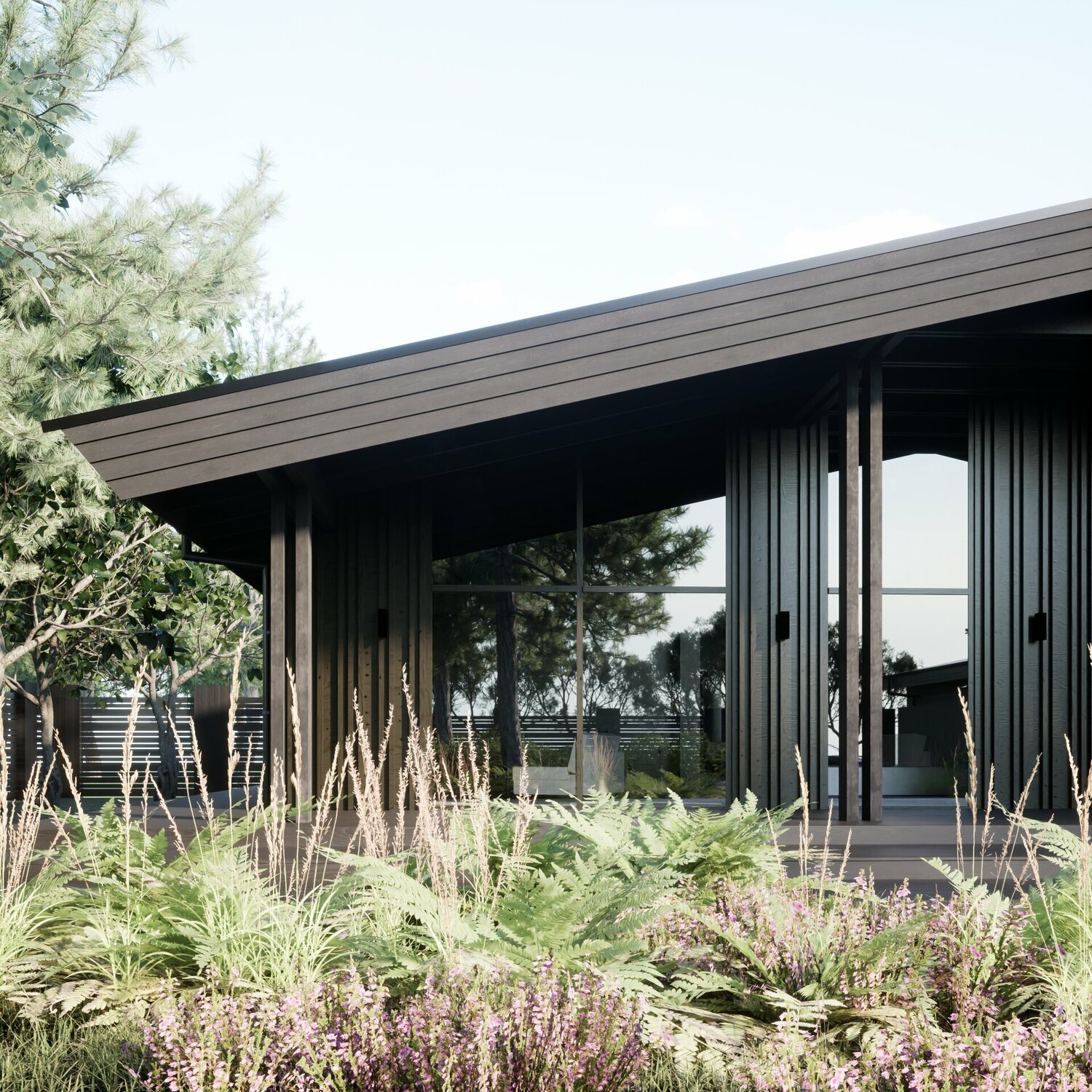 здание, дом в, коттедж, одноэтажные современные дома, дома в стиле барнхаус одноэтажные