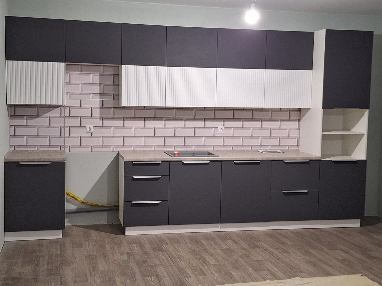 кухня эмаль матовая 3200 фасад ral 7012 каркас пикард, кухни графит, кухня монза, кухонный гарнитур, кухонная гарнитура