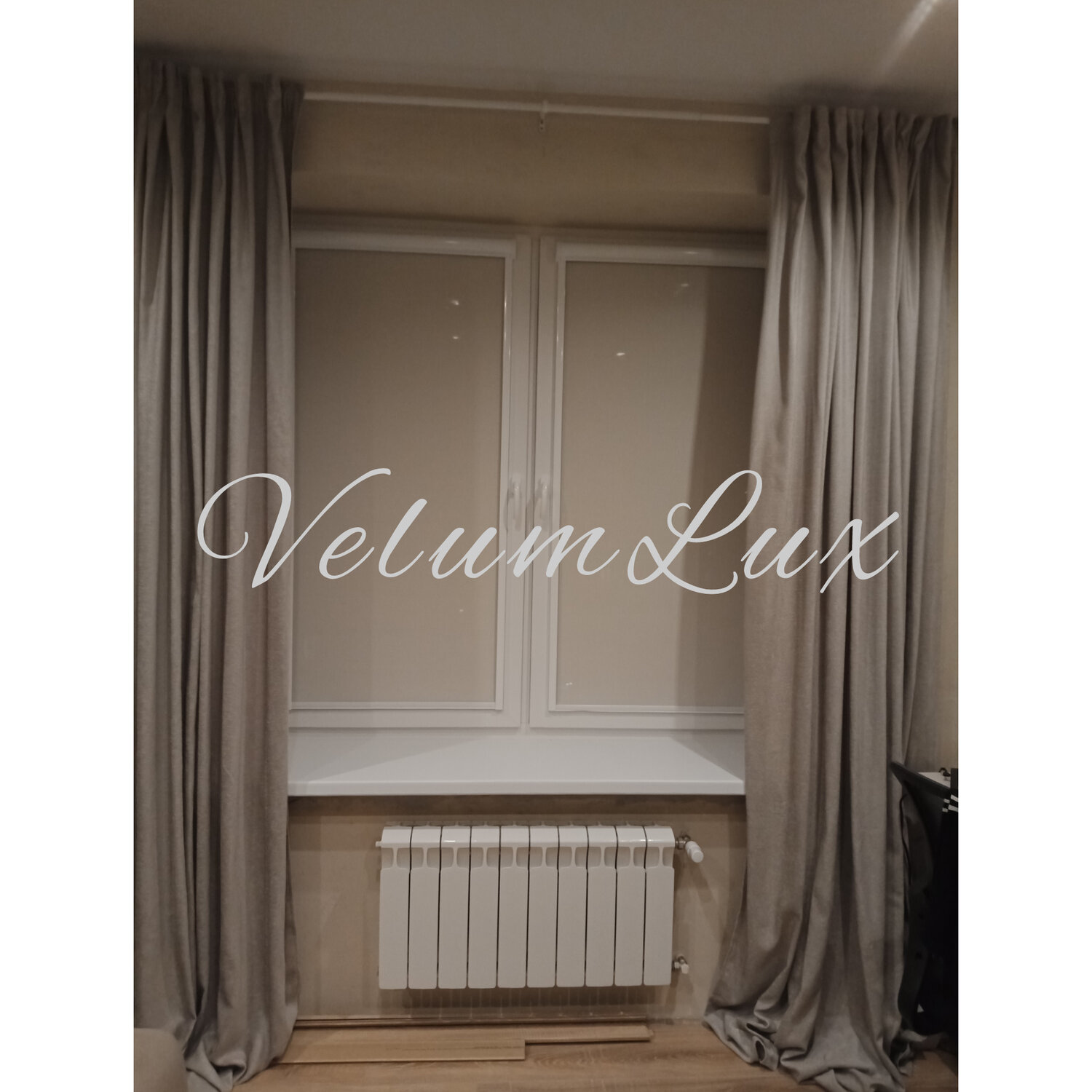 занавеска, шторе, шторы с подкладом, комплект штор "мерлин серый", шторы с рулонными шторами