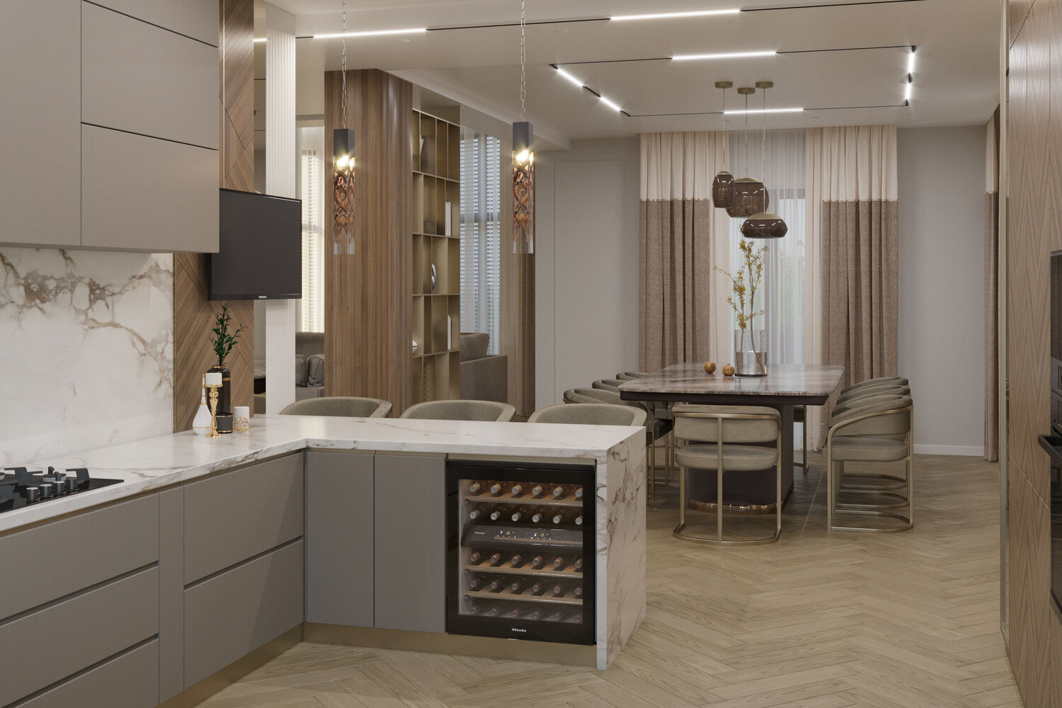 дизайн кухни в современном, кухня в современном стиле, интерьер светлой кухни, кухня столовая дизайн, интерьер кухни