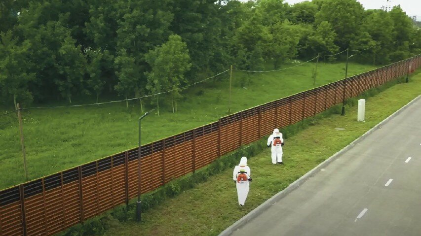 стиг приколы, забор, зеркальный павильон dhl architecture, участок, человек