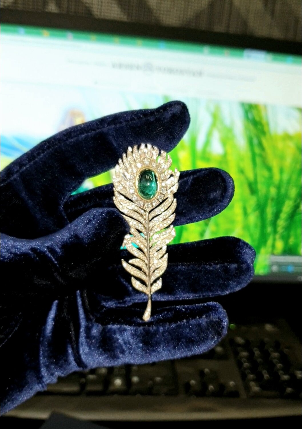 брошь перо, брошь перо павлина, брошь ювелирная, брошь павлин, брошь лист