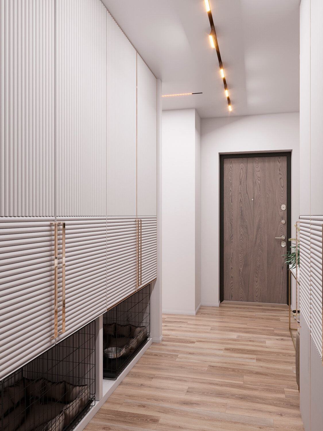 прихожая в современном стиле с рейками, коридор в современном стиле, современная прихожая с рейками, дизайн прихожей в квартире, дизайн коридора