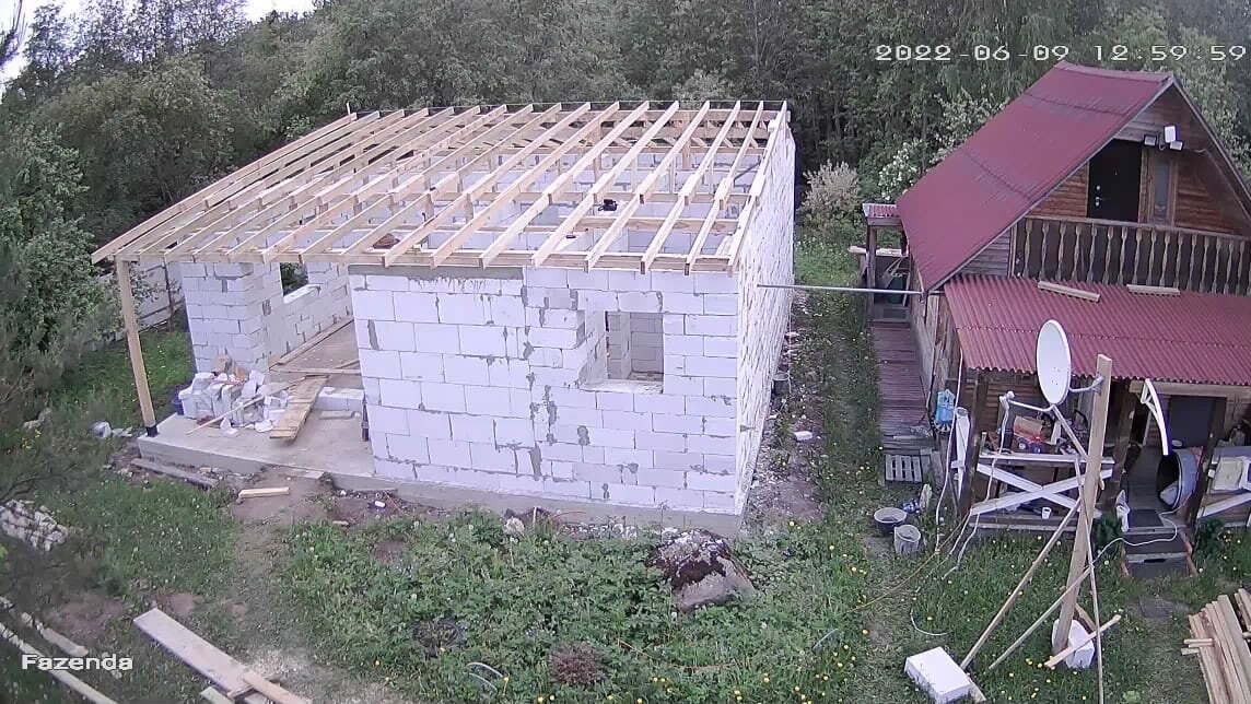 стропильная система двухскатной крыши на газобетон, дом из газобетона, одноэтажный дом из газобетона 6х8, газобетон мансарда армопояс, крыша для дома из газобетона